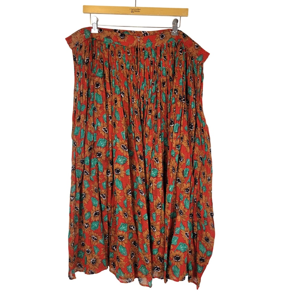 Global Wear 100% Organic Cotton Gauzy‎ Midi Skirt Red One Size Fits All Floral